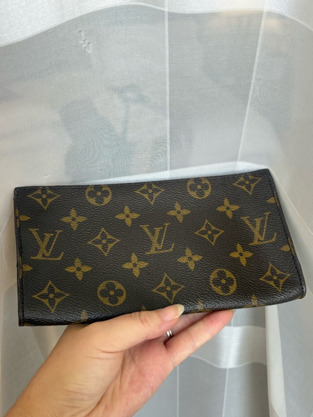 Auth Louis Vuitton Pochette Accessory Pouch GM Monogram Brown Leather - Picture 5 of 13